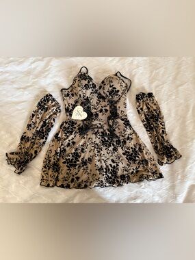 NWT one-piece swimming suite - Sheer Floral Velvet Chemise with Matching Sleeves